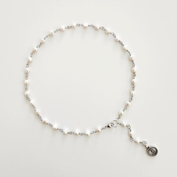 MINI WHITE FRESHWATER PEARL NECKLACE W/ 925 SILVER BUDDHA CHARM - Picture 4 of 6